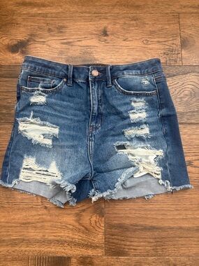Society Distressed Dark Blue Denim Shorts